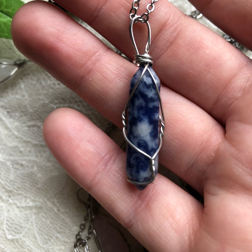 Sodalite Double-point Gemstone, Single Chakra Necklace - Hand-Wrapped!